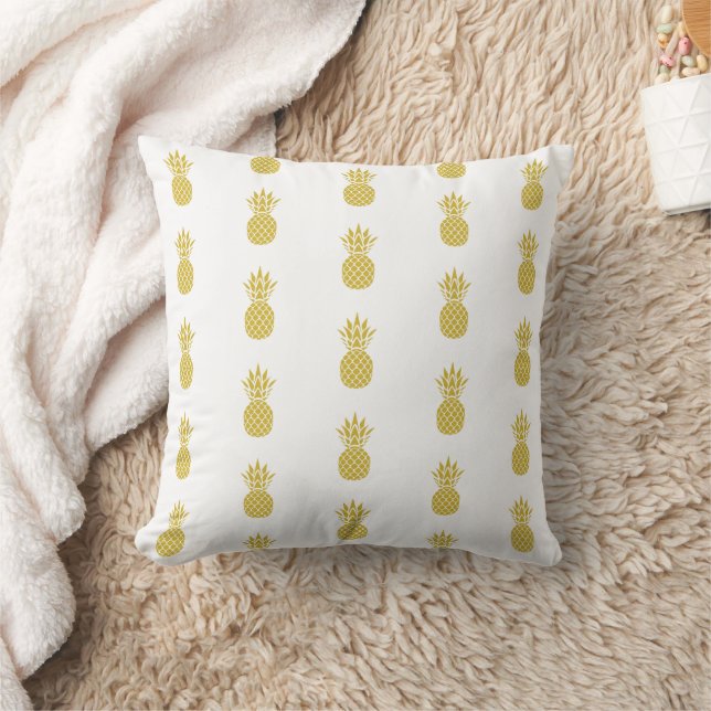 Golden Yellow Pineapples on White Cushion (Blanket)