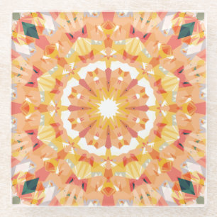 Golden Yellow Pink Green Star Eclectic Decor Glass Coaster
