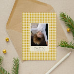 Golden Yellow Playful Hand-Drawn Chequered Photo Holiday Card<br><div class="desc">Playfully hand-drawn chequered holiday photo card with golden yellow checks on the front and a pop of red checks on the backside. Art and design by Annie Montgomery Design.</div>