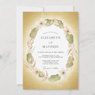 Golden Yellow Radiant Botanical Wedding Invitation