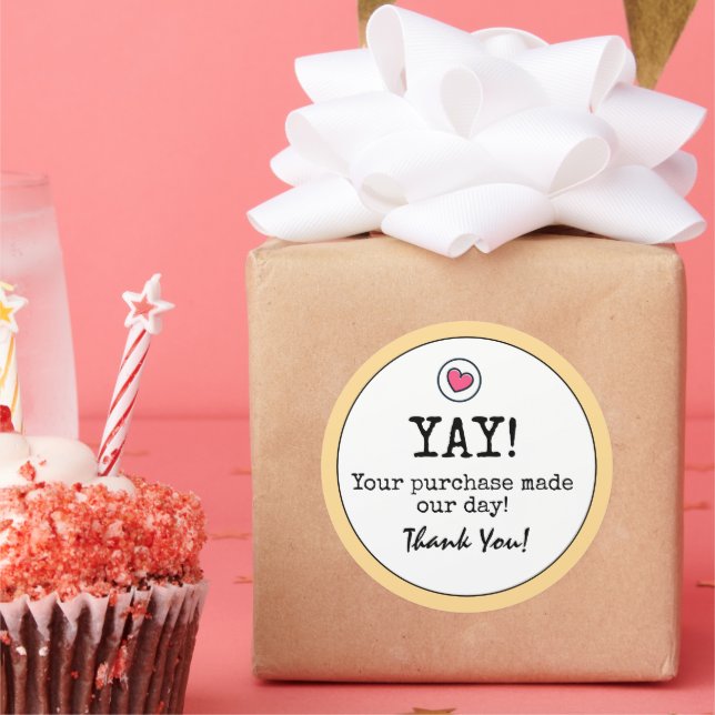 Golden Yellow Retro With Heart Business Thank You  Classic Round Sticker (Party)