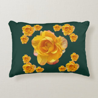 Golden Yellow Rose Accent Pillow on Dark Green