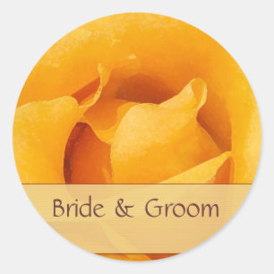 Golden Yellow Rose Bride & Groom Stickers
