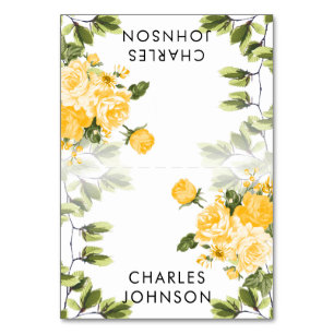 Golden Yellow Rose Floral Wedding Place Cards