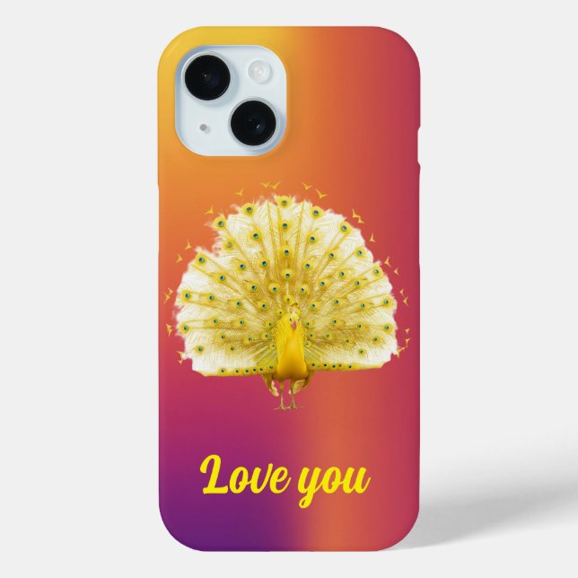 Golden Yellow Royal Peacock Love You Anniversary Case-Mate iPhone Case (Back)