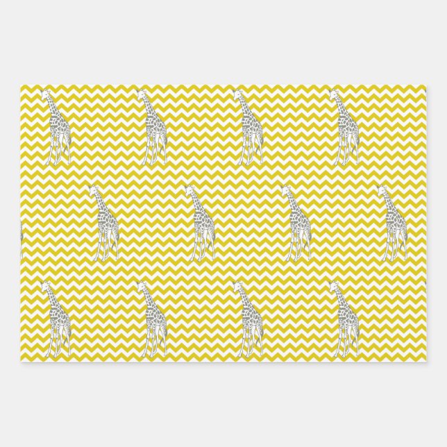 Golden Yellow Safari Chevron with Pop Art Giraffe Wrapping Paper Sheet (Front)