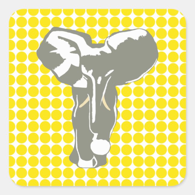 Golden Yellow Safari Dot with Pop Art Elephant Square Sticker (Front)