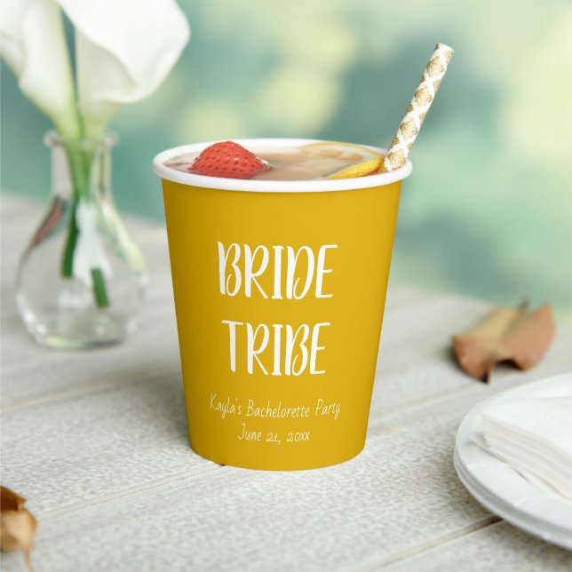 Golden Yellow Simple Colour Wedding Bride Tribe Paper Cups (Insitu)
