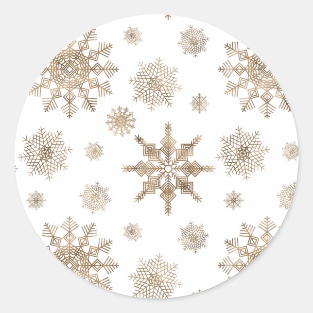 Golden Yellow Snowflake Shapes Classic Round Sticker (Front)