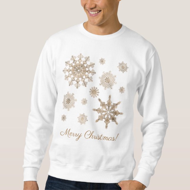 Golden Yellow Snowflakes With Merry Christmas Text Sweatshirt (Front)