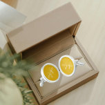 Golden Yellow Solid Colour Stylised Monogram Cufflinks<br><div class="desc">A pair of sterling silver plated, round cufflinks for fashionable man to match his outfit that feature a trendy, golden yellow colour along with his name printed in white, upper case letters and superimposed with white, stylised initials. Personalise your cufflinks by editing and replacing name and initials as desired. A...</div>