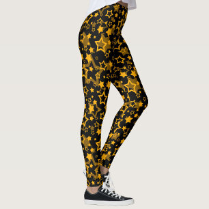 Golden Yellow Stars Glitter Design Leggings