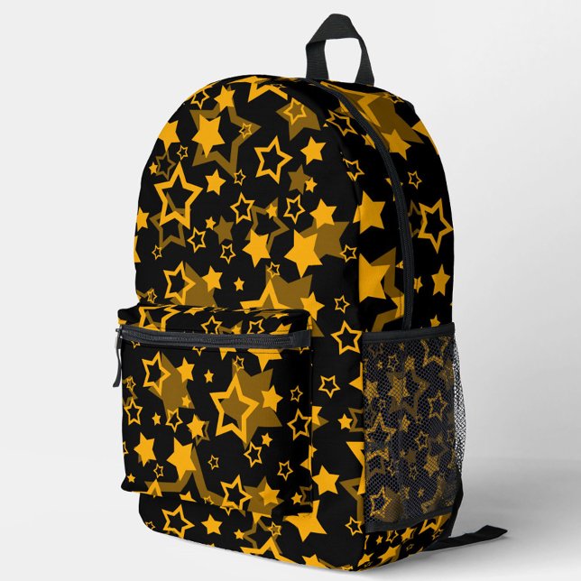 Golden Yellow Stars Glitter Design  Printed Backpack (Creator Uploaded)