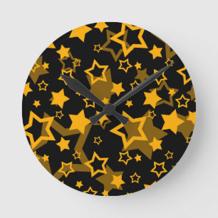 Golden Yellow Stars Glitter Design Round Clock
