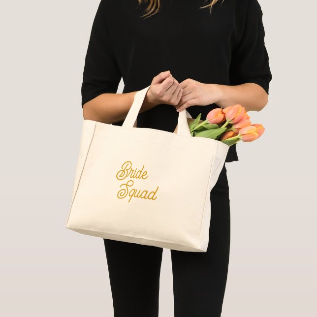 Golden Yellow Stylised Script Bride Squad Mini Tote Bag (Front (Product))