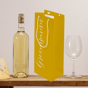 Golden Yellow Stylised Script Wedding Groomsman Wine Gift Bag