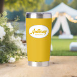 Golden Yellow Stylised Wedding Best Man<br><div class="desc">Gift your wedding Best Man with this personalised,  stainless steel,  thermal tumbler with his name in stylised script in a white oval design. Background and script is a trendy,  golden yellow colour. Personalise your thermal tumbler by editing and replacing Best Man's name with desired name.</div>