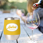 Golden Yellow Stylised Wedding Groomsman Name<br><div class="desc">Gift your wedding Best Man with this trendy and personalised, stainless steel wine tumbler with his name in stylised script inside a white, oval design. Background colour and script is a golden yellow. Personalise your wine tumbler by editing and replacing name with desired name. Available in many, popular wedding colour...</div>