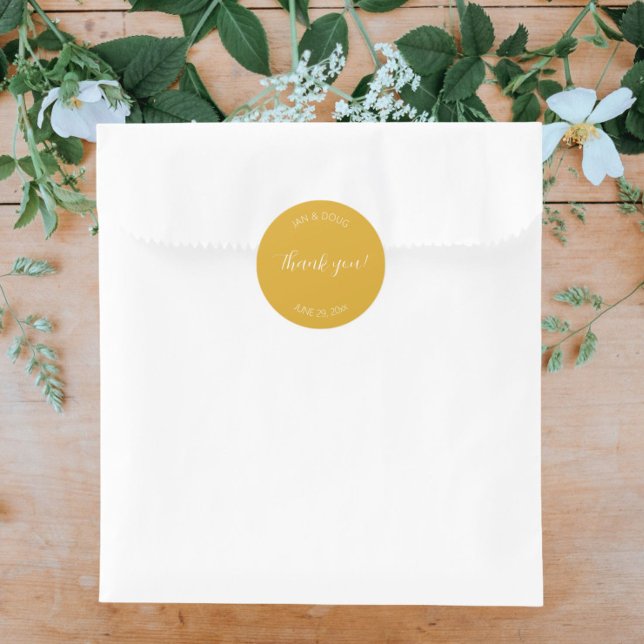 Golden Yellow Stylised Wedding Thank You Classic Round Sticker (In Situ Wedding)
