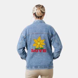 Golden Yellow Sunflower Love Denim Jacket