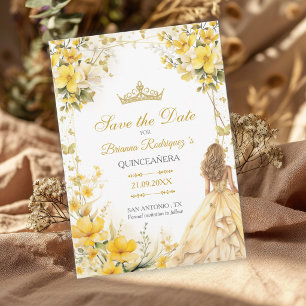 Golden Yellow Tiara Floral Butterflies Quinceañera