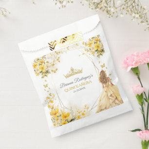 Golden Yellow Tiara Floral Butterflies Quinceañera Favour Bags
