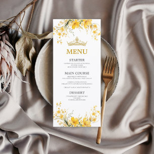 Golden Yellow Tiara Floral Butterfly Quinceañera Menu
