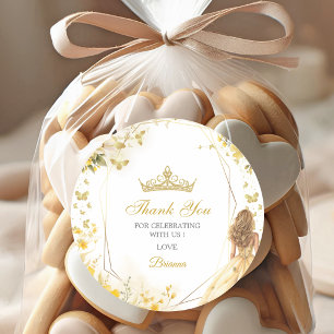 Golden Yellow Tiara Floral Quinceañera Thank You Classic Round Sticker