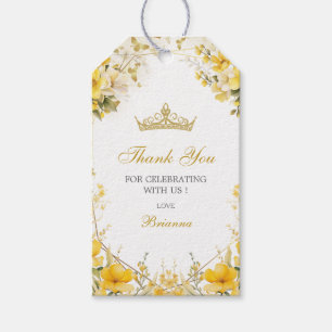 Golden Yellow Tiara Floral Quinceañera Thank You Gift Tags