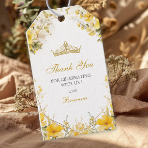 Golden Yellow Tiara Floral Quinceañera Thank You Gift Tags