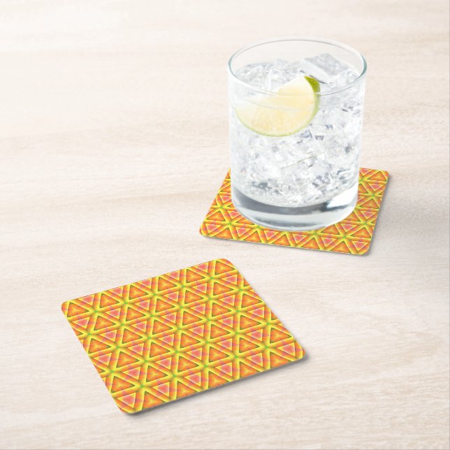 Golden Yellow Triangle Pattern Square Paper Coaster (Insitu)