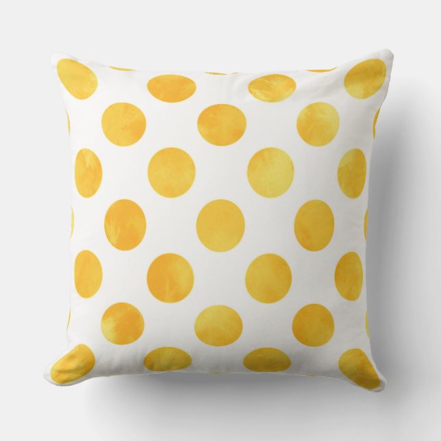 Golden Yellow Watercolor Polka Dots Cushion (Front)