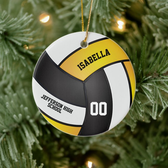 Golden Yellow, White and Black Volleyball Ceramic Tree Decoration (Tree)