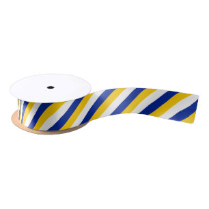 Golden yellow, white and blue colour ribbon satin ribbon