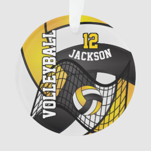Golden Yellow, White & Black Volleyball 🏐❤ Ornament