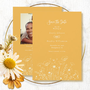 Golden Yellow White Floral Save the Date Wedding Invitation