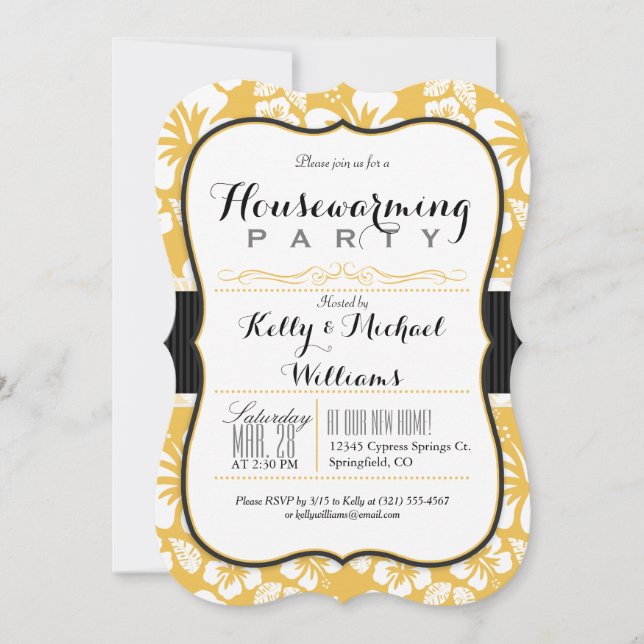 Golden Yellow & White Tropical Housewarming Party Invitation (Front)