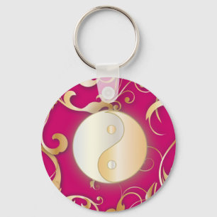 Golden Yin & Yang with scrolls Key Ring
