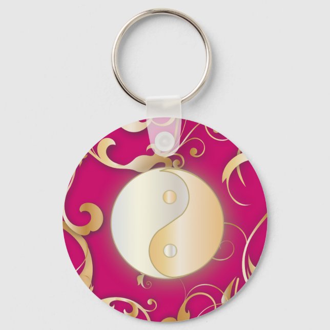 Golden Yin & Yang with scrolls Key Ring (Front)