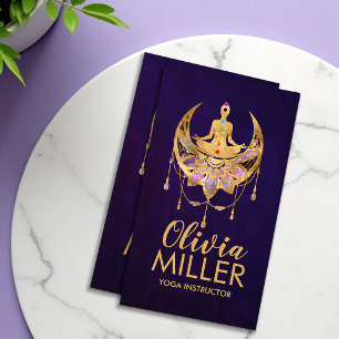 Golden Yoga Lotus Moon - Amethyst Fluorite  Business Card