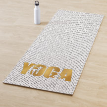 Golden YOGA text with Silhouette on Black Stripes