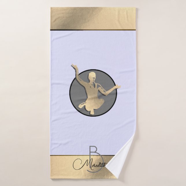 Golden yogi silhouette bath towel (Bath Towel)