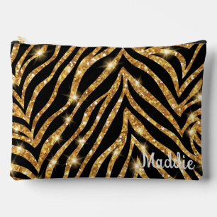 Golden Zebra Glittery Pattern  Accessory Pouch
