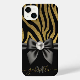 Golden Zebra Print and Bow iPhone 14 Plus Case