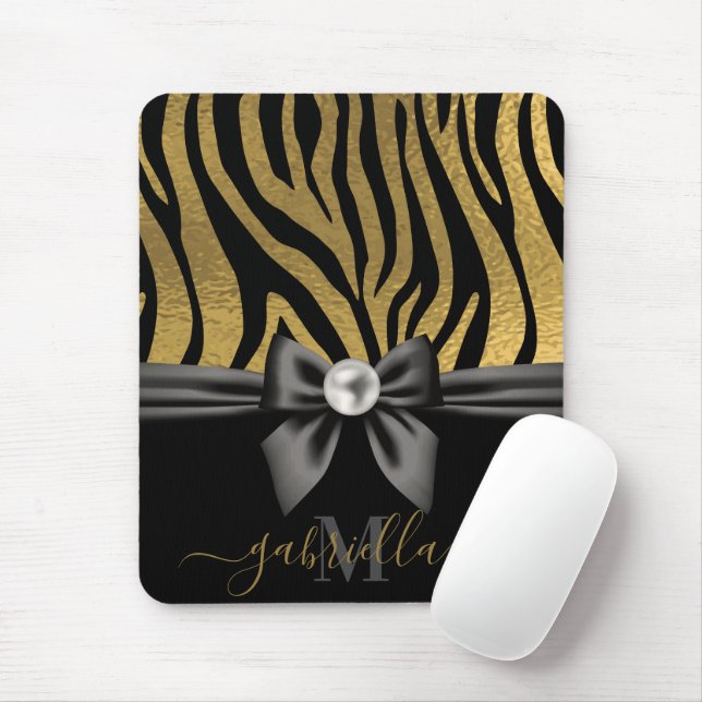 Golden Zebra Print and Bow Mouse Pad (With Mouse)