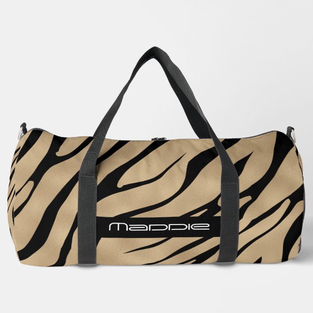 Golden Zebra Stripes Pattern  Duffle Bag (Front)