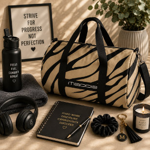 Golden Zebra Stripes Pattern Duffle Bag