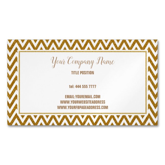 Golden Zigzag Glitter Magnetic Business Card (Front)