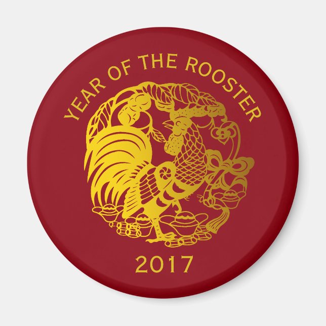 Golden Zodiac 2017 Rooster Year round magnet (Front)