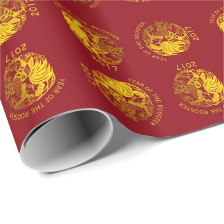 Golden Zodiac 2017 Rooster Year Wrapping paper